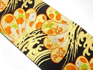 アンティーク　笠松に菊・桐模様織り出し袋帯(着用可)